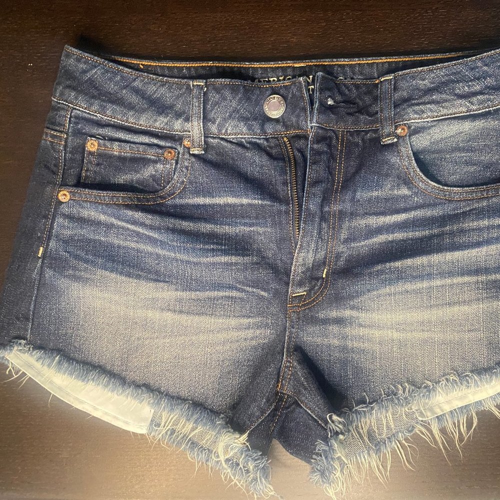 American Eagle Outfitters dark wash denim distressed shorts size 8